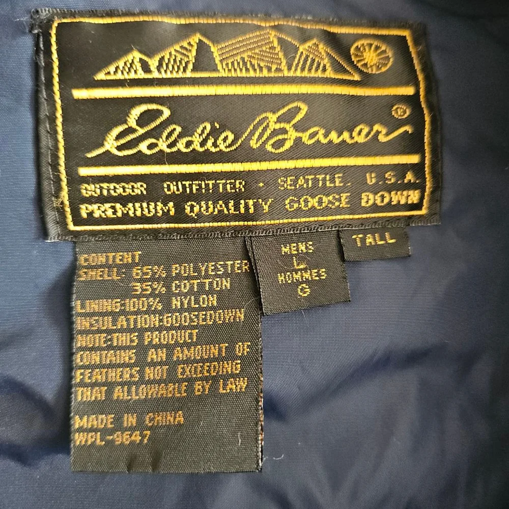 Vintage Eddie Bauer Blue Goose Down Zip Up Vest Mens Large Tall